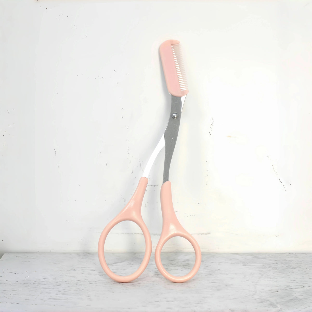 Pink Eyebrow Trimming Scissors with Built-in Comb