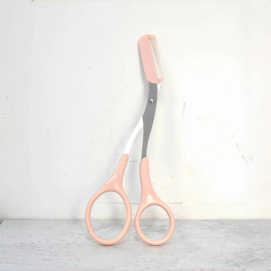 Pink Eyebrow Trimming Scissors with Built-in Comb