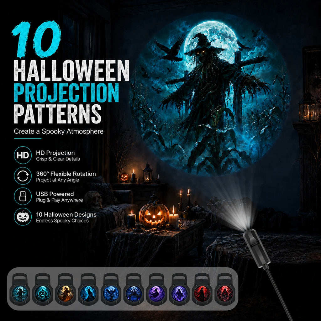 Halloween-Themed 10-Pattern Projection Ambient Night Light