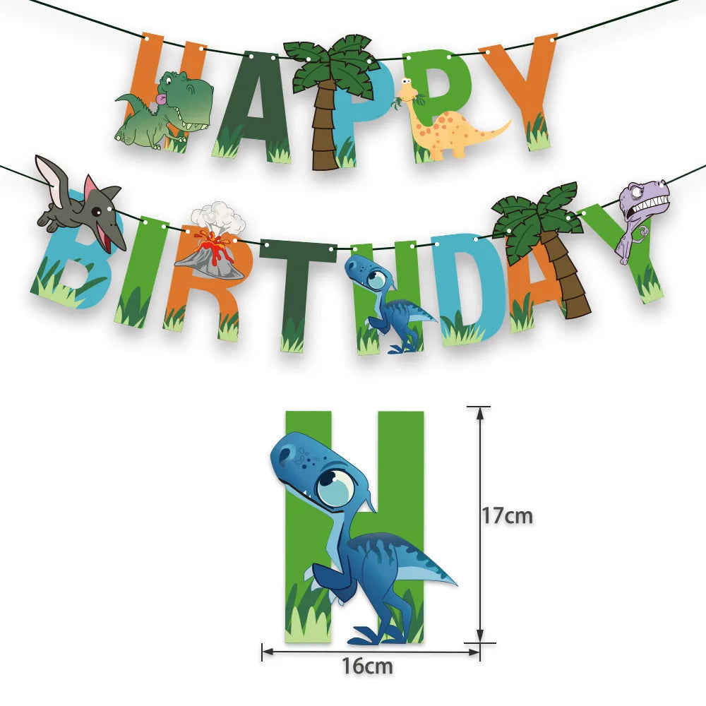 Cute Dinosaurs Theme Kids Birthday Party Decoration Happy Birthday Paper Banner