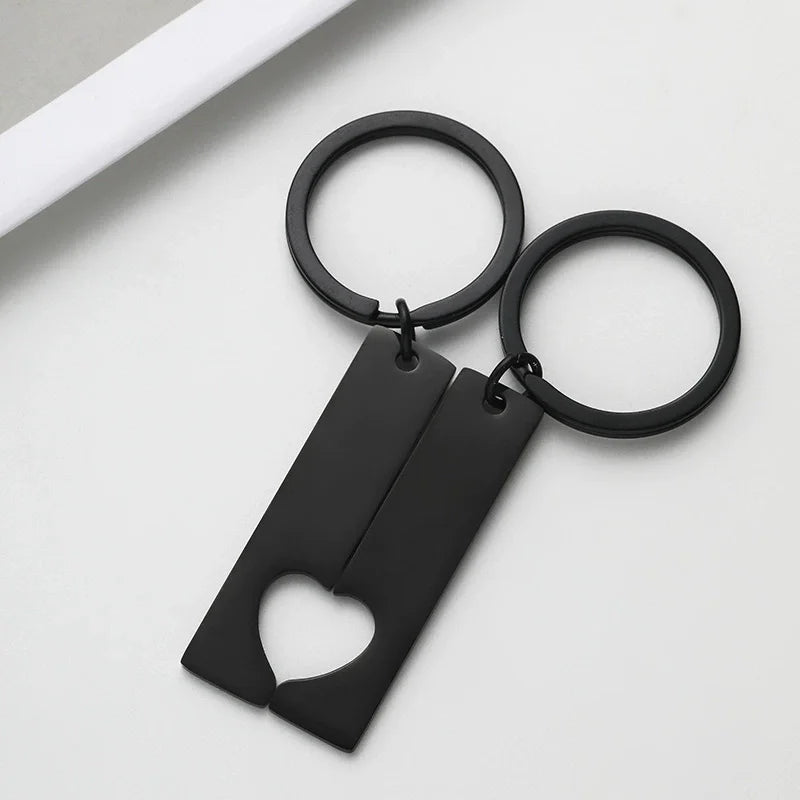 Stainless Steel Puzzle Keychain Blank For Engrave Metal Broken Keart Key Chain Couple Keychains Mirror polished 10pair