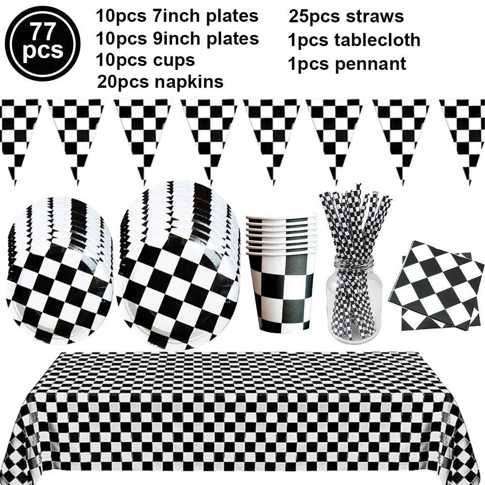 Racing Car Theme Party Decoration Checkered Paper Cups Cake Toppers For Race Theme Party Decor Car Theme Birthday Party Supplies