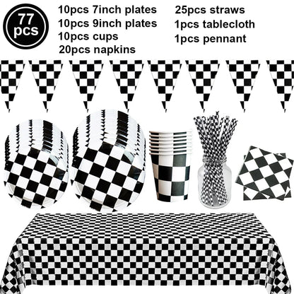 Racing Car Theme Party Decoration Checkered Paper Cups Cake Toppers For Race Theme Party Decor Car Theme Birthday Party Supplies