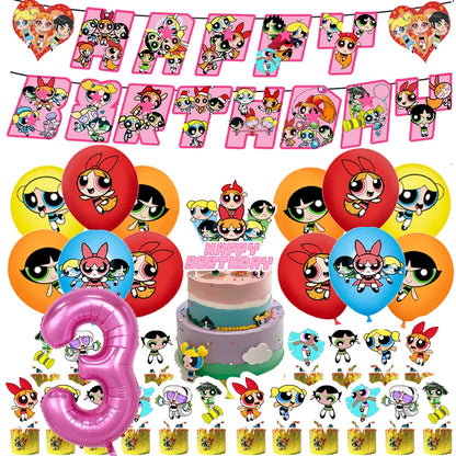 Cute Cartoon Girls Theme Birthday Balloon Set 1-9 Years Number Balloons Cake Topper Party Decor
