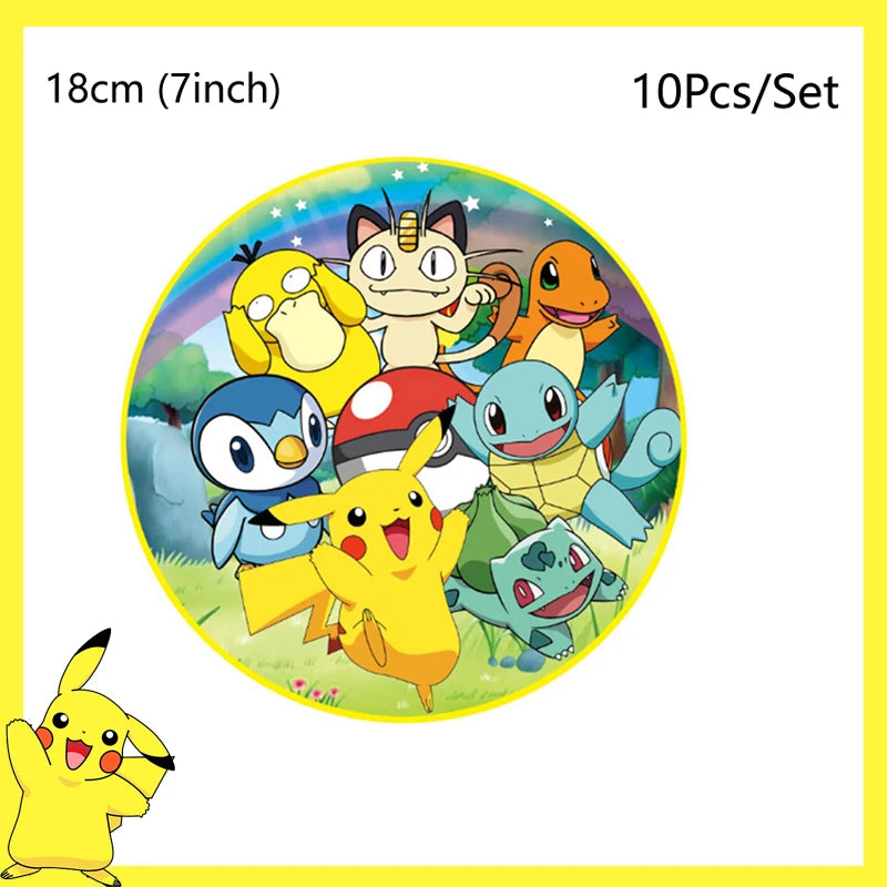 Pokemon Birthday Party Decoration Pikachu Disposable Tableware Cup Napkin Plate Tablecloth Baby Shower Cake Topper Flag Balloons