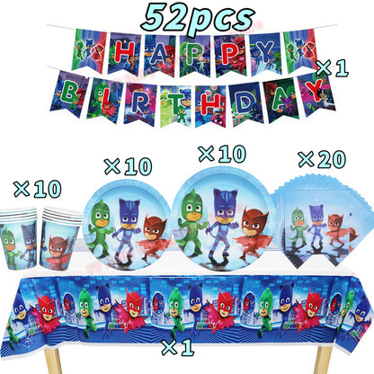 Super Hero PJed Mask Birthday Party Decoration Kids Boys Party Favors Plate Cup Balloon Banner Baby Shower Event Supplies Gifts