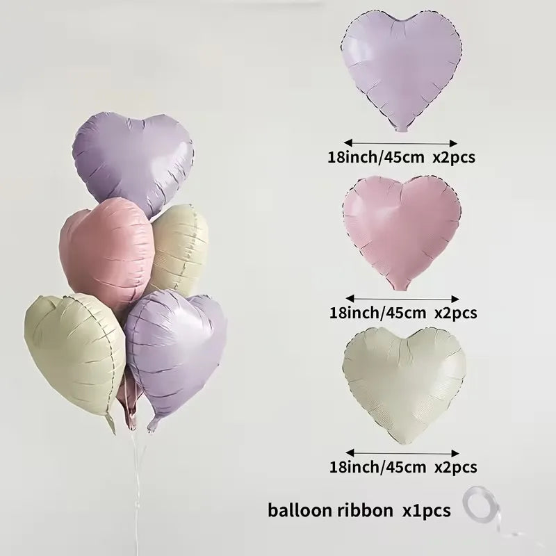 7Pcs 18" Cream Pink Heart Star Foil Balloons with Ribbon for Wedding, Birthday & Party Decor
