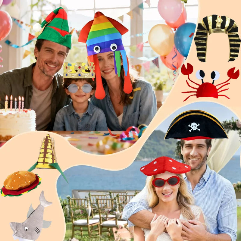 12/24Pcs Assorted Funny Hats Crazy Party Hats for Photo Booth Props Carnival Dress Up Birthdays Parties