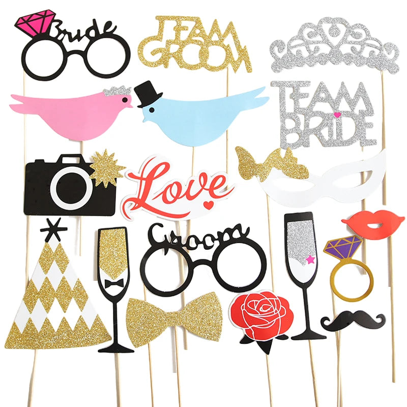 Wedding Photography Props Funny Selfies Mustache Glasses Team Bride Groom Photo Booth Props Bridal Shower DIY Wedding Decoration