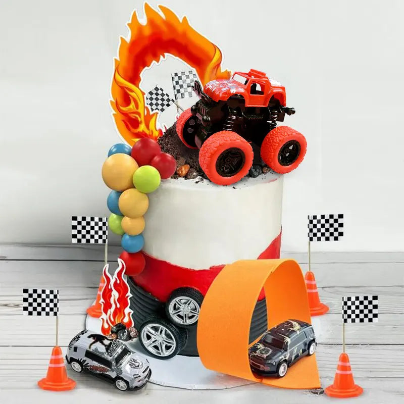Race Car Cake Toppers Truck Cake Decorations Red Blue Yellow Green Balls for Truck Themed Racing Car Party Decorations Supplies