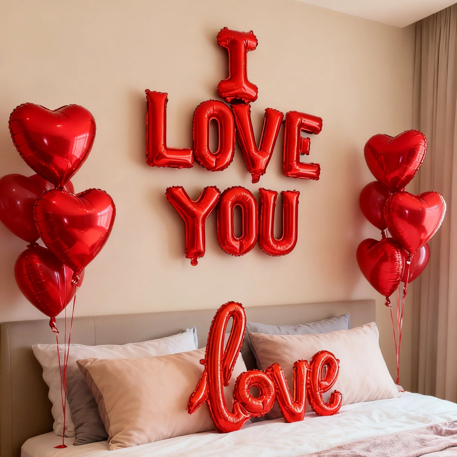 I LOVE YOU Balloon Set Red Simulated Petals Heart shaped Aluminum Film Balloon Valentine's Day Wedding Proposal Decoration