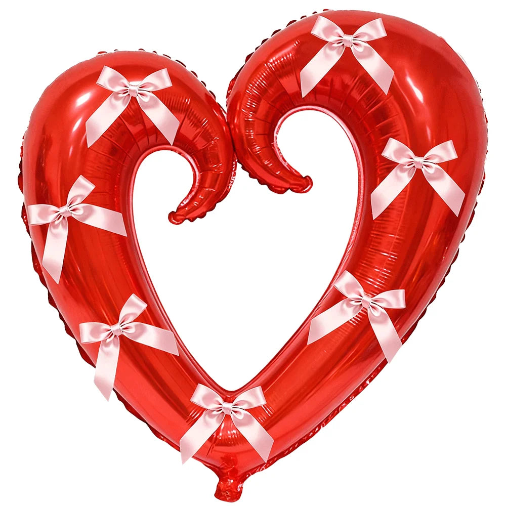 40inch Giant Heart-Shaped Foil Balloon with Pink Bows Multi-Colored for Valentine's Day Wedding Birthday Party Decor Photo Props
