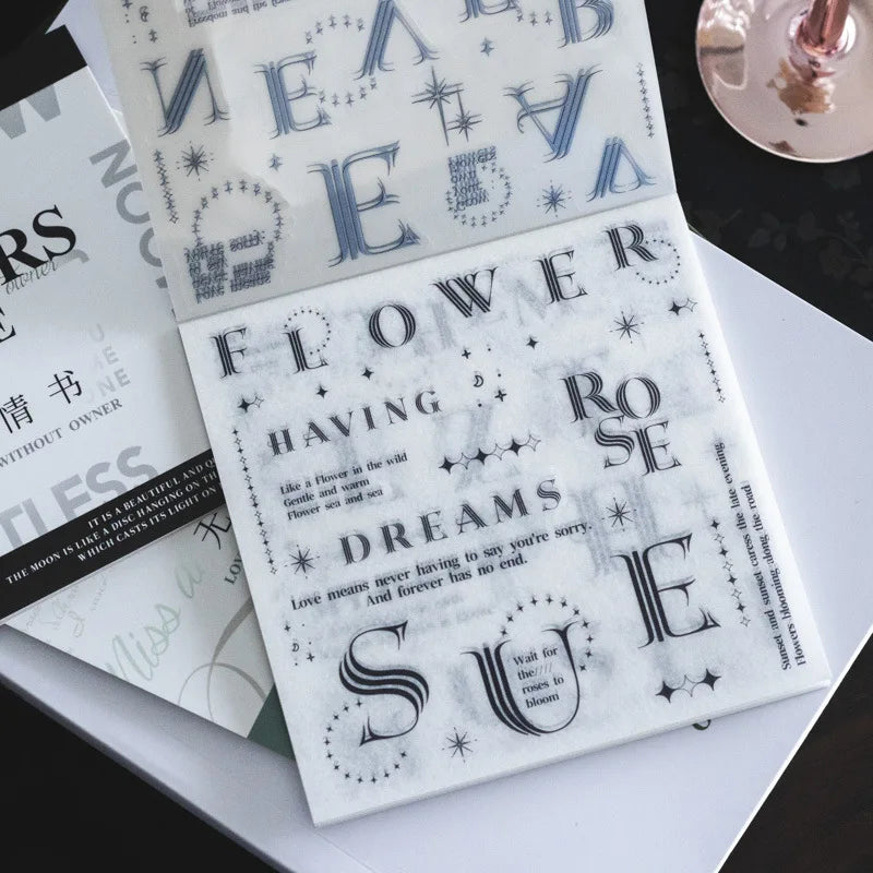 10Pcs English Love Letter Theme Stickers Retro Romantic Decor Stickers For Scrapbook Journal DIY Craft Supplies