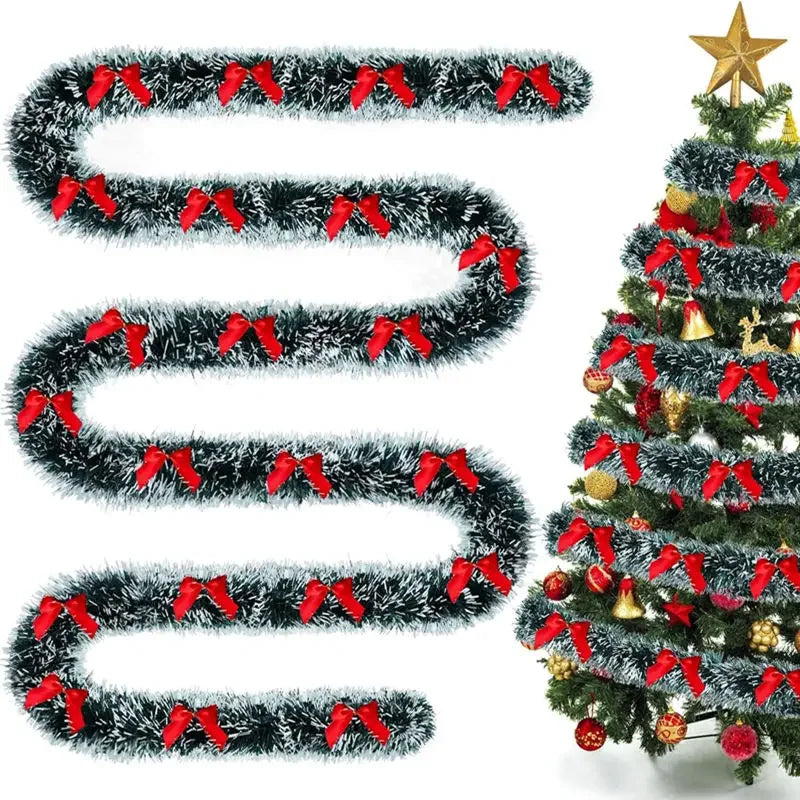 4 M Green Christmas Tree Decoration Ribbon Garland Christmas Tree Bar Tops Ornaments Xmas Party Tinsel Grass Bow Wreath Supplies