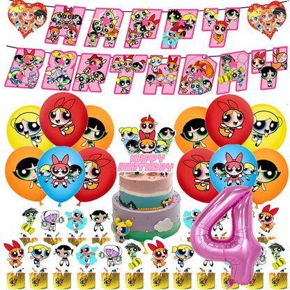 Cute Cartoon Girls Theme Birthday Balloon Set 1-9 Years Number Balloons Cake Topper Party Decor
