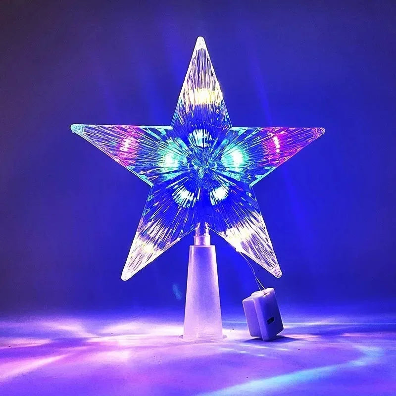 Christmas Decoration LED Glowing Tree Topper Five Pointed Star Christmas Tree Ornaments Home Decor Navidad New Year 2025 Decor