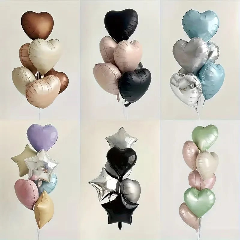 7Pcs 18" Cream Pink Heart Star Foil Balloons with Ribbon for Wedding, Birthday & Party Decor