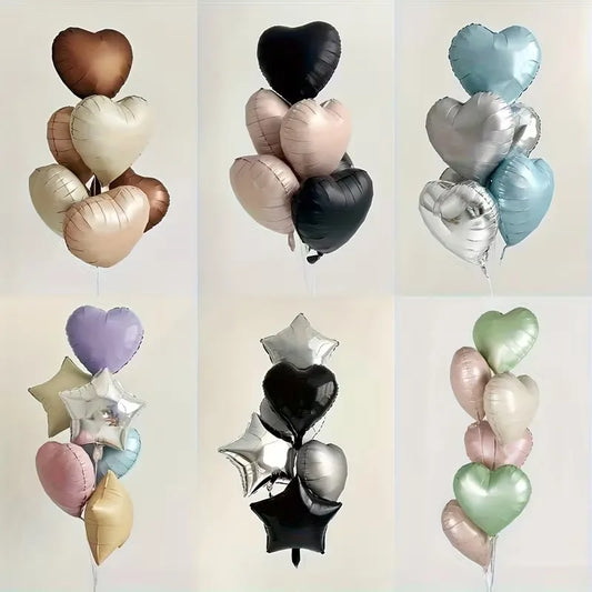 7Pcs 18" Cream Pink Heart Star Foil Balloons with Ribbon for Wedding, Birthday & Party Decor
