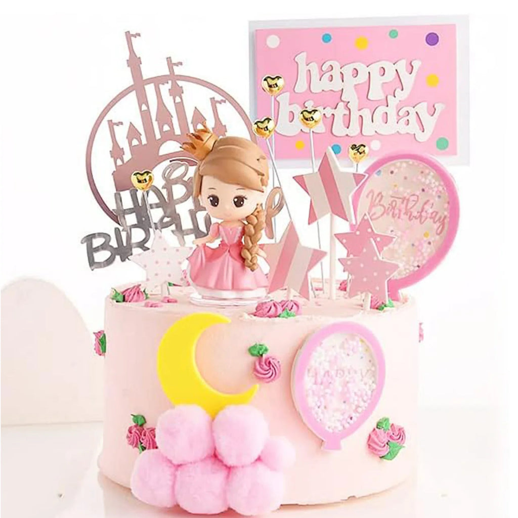 Princess Cake Topper Castle Cake Decoration for Girl Kid Happy Birthday theme Party Decorations Princess Baby Shower Supplies