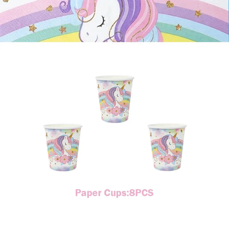 Unicorn Girls Birthday Decoration Party Supplies Unicorn Theme Tableware Set Cup Plate Balloon Banner Gift  for Kids Party Favor