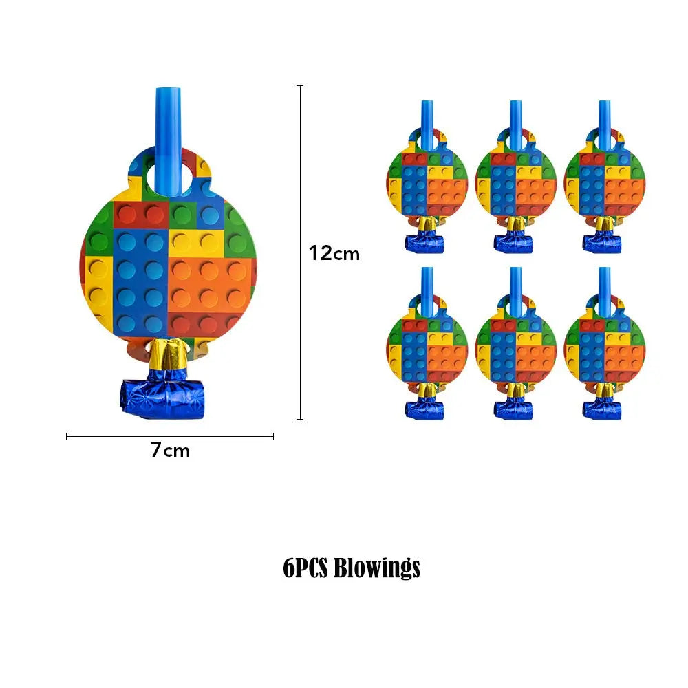 Kids Building Blocks Birthday Party Decoration Colorful Building Block Theme Party Supplies Kit Plates Cups Napkins Straw Ballon