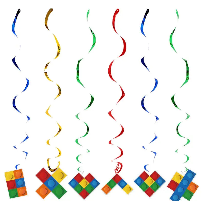 Kids Building Blocks Birthday Party Decoration Colorful Building Block Theme Party Supplies Kit Plates Cups Napkins Straw Ballon