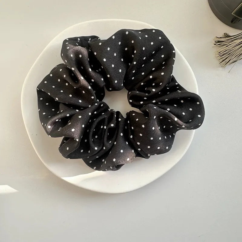 2Pcs Elegant Hair Scrunchies Women Minimalist Simulation Silk Hair Ties Wave Point Elastic Hair Loop Ponytail Hair Accessories