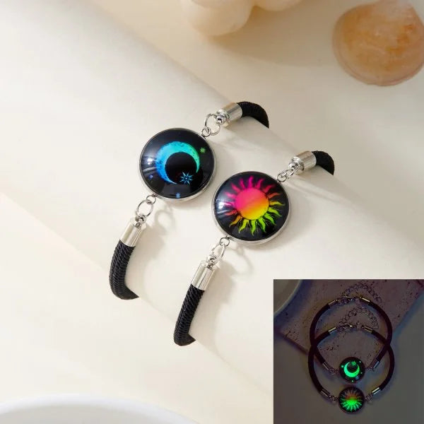2 PCS/Set Stainless Steel Couples Bracelet For Women Lover Luminous Sun Moon Rope Charm Friendship Girlfriend Party Jewelry Gift
