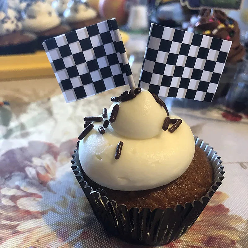 Racing Car Theme Party Decoration Checkered Paper Cups Cake Toppers For Race Theme Party Decor Car Theme Birthday Party Supplies