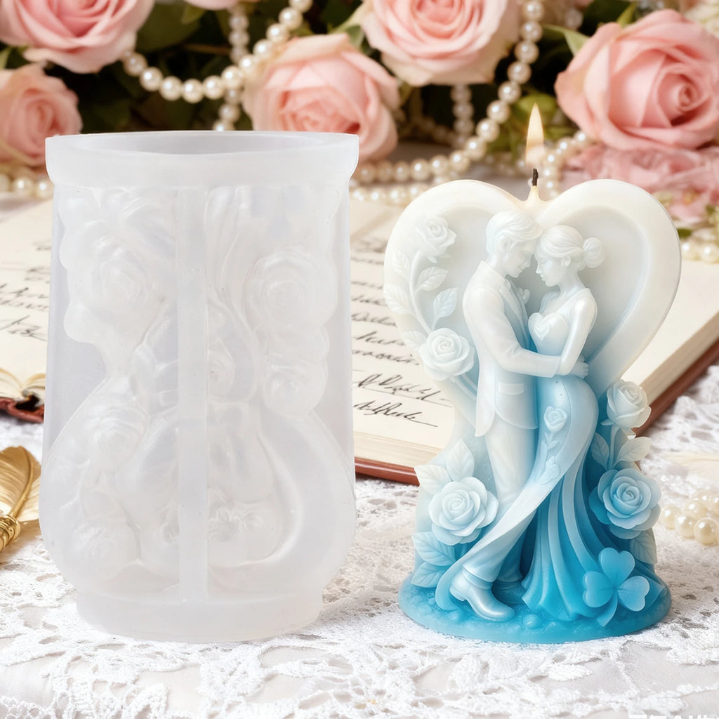 Heart-shaped couple rose candle mold, wedding dress relief DIY wedding scented candles, creating a romantic corner for your wedd