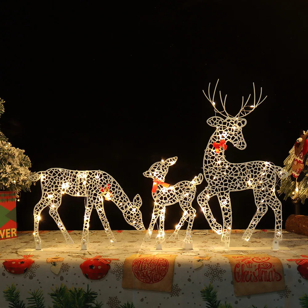 3 Pcs Elk Deer LED Light Glowing Glitter Reindeer Christmas Garden Decor Home Outdoor Lawn Yard New Year Ornament