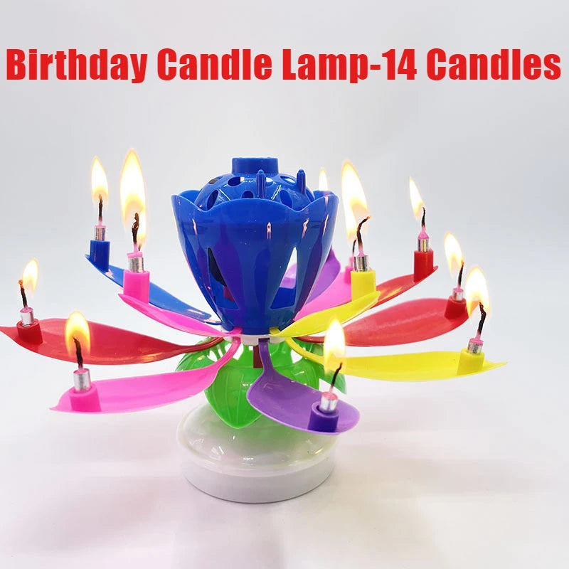 Birthday Lotus Candle, Rotating Music Flower Candle with Happy Birthday Song, Single/Double Layer Electronic Candle for Party