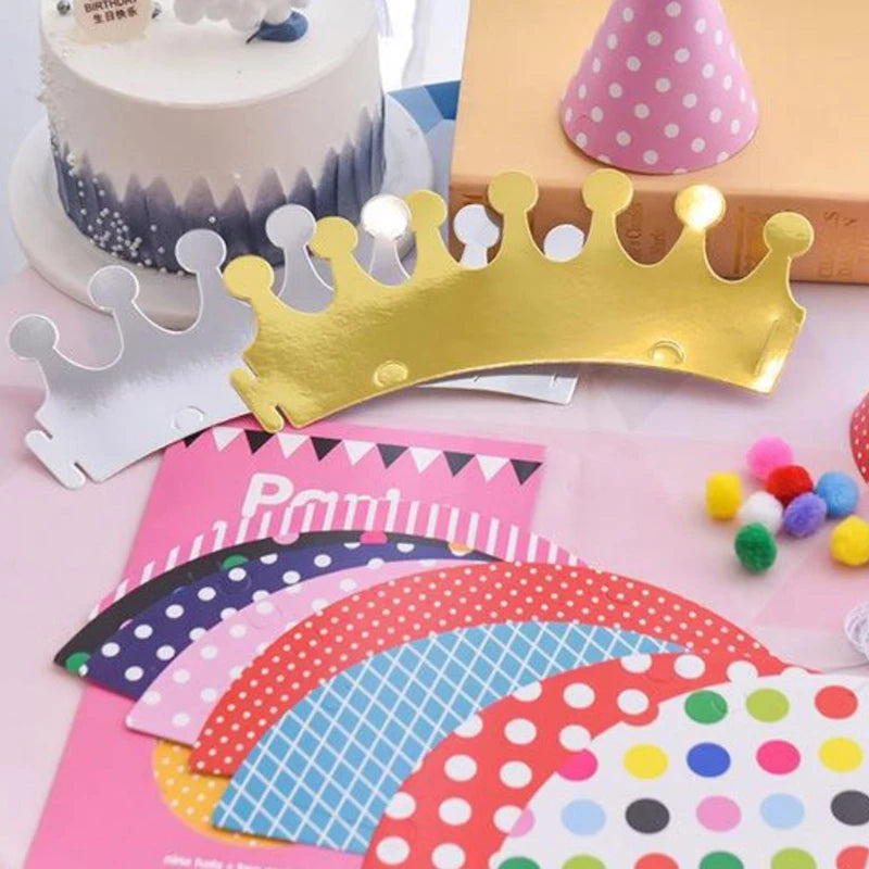 11Pcs/Bag Happy Birthday Party Hats Polka Dot DIY Handmade Cap Crown Baby Shower Decoration Boy Girl Birthday Party Photo Props