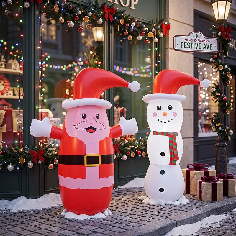 Halloween Outdoor Yard Decorations Inflatable Santa Claus Tumble Snowman Red Hat Ground Decoration Props Inflatable Sculptures