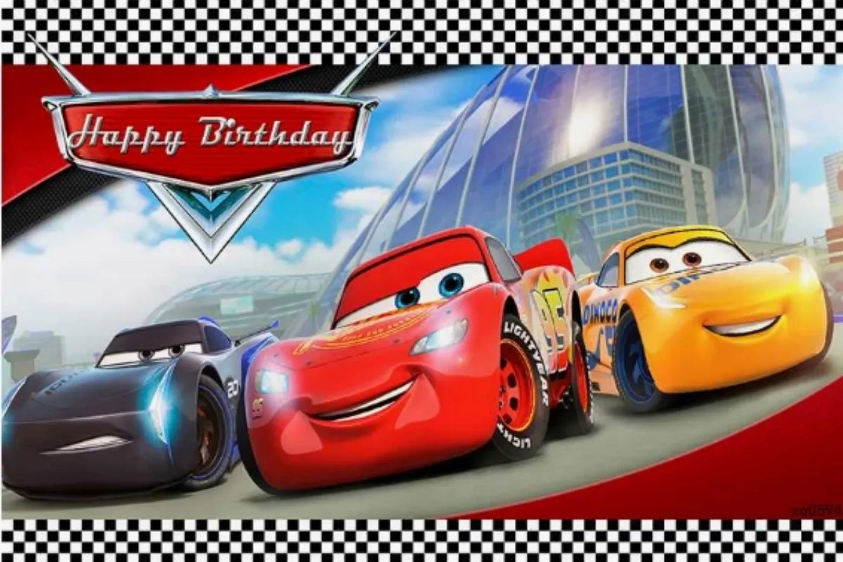 Photography Backdrop Cartoons Cars Theme For Kids Birthday Party Background Cake Table Decor Banner Can Be Customize Name