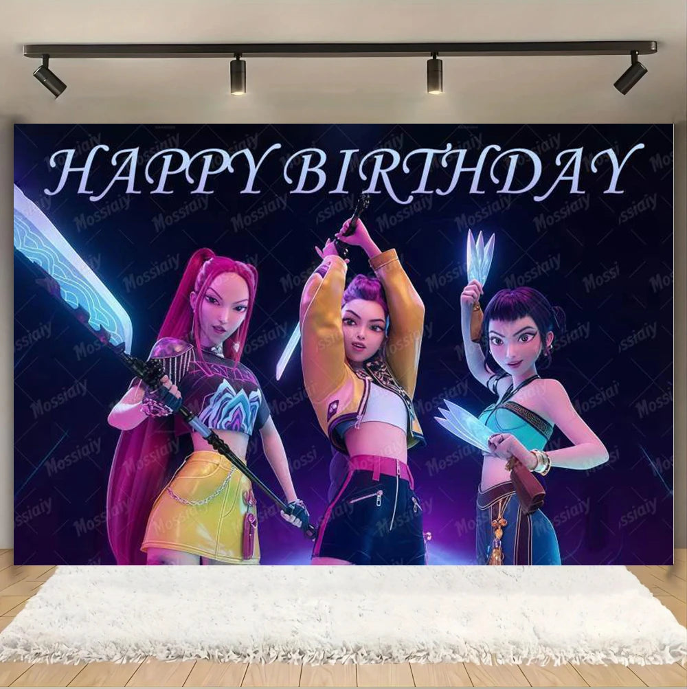 Kpop Theme Girl's Birthday Party Decoration Backdrop Pink Demons Kids Birthday Party Supplies Decor Banner Background Photo Prop