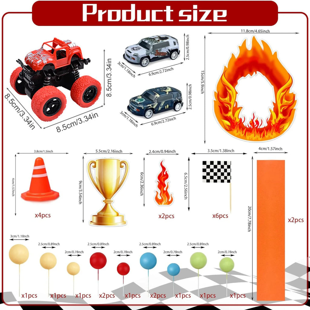 Race Car Cake Toppers Truck Cake Decorations Red Blue Yellow Green Balls for Truck Themed Racing Car Party Decorations Supplies