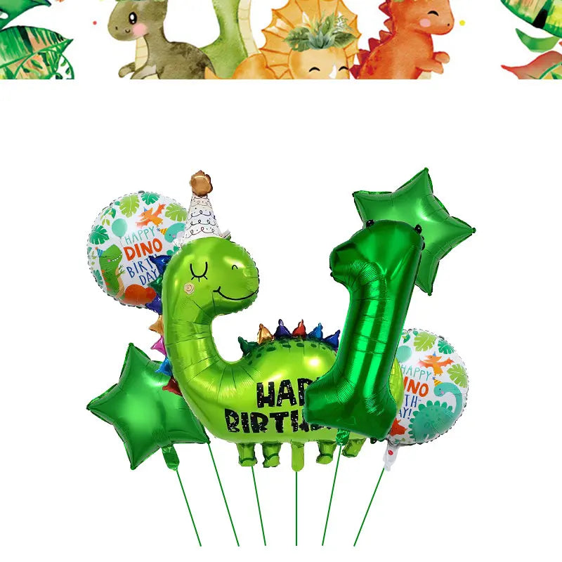 Dinosaur Birthday Decoration Party Supplies Set Cup Plate Tablecloth Dinosaur Balloons Happy Banner Cake Topper for Kids Favors