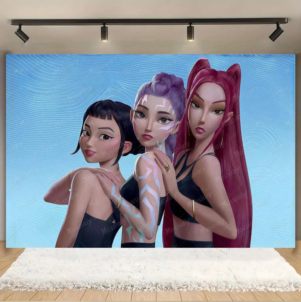 Kpop Theme Girl's Birthday Party Decoration Backdrop Pink Demons Kids Birthday Party Supplies Decor Banner Background Photo Prop