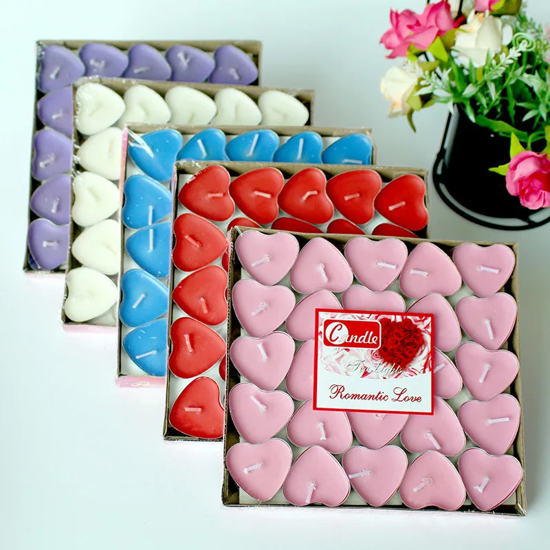 50pcs Heart-shaped Tea Candles Lights Set Birthday Anniversaries Wedding Valentine's Day DIY Decor Tea Candle Light Tea Wax