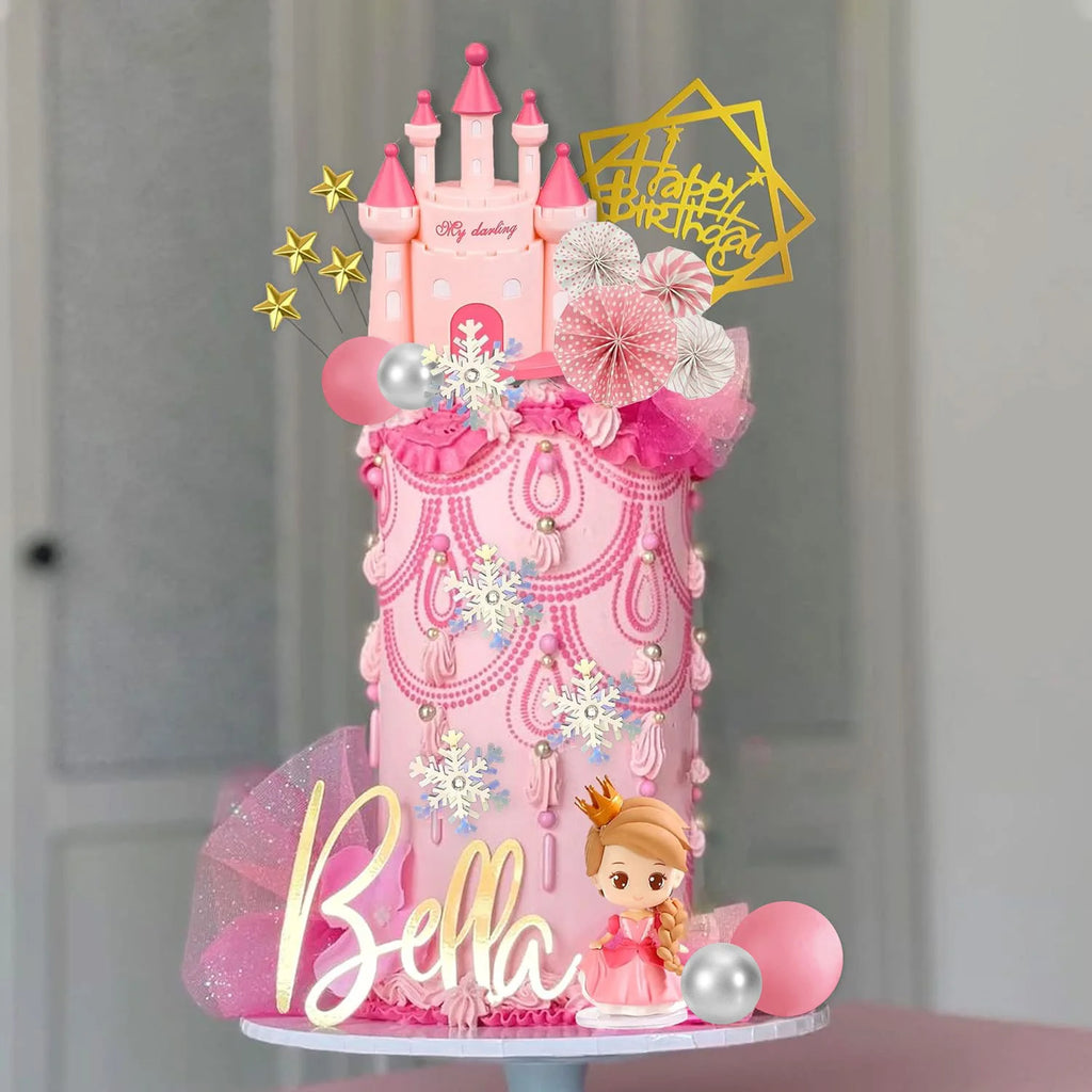 Princess Cake Topper Castle Cake Decoration for Girl Kid Happy Birthday theme Party Decorations Princess Baby Shower Supplies