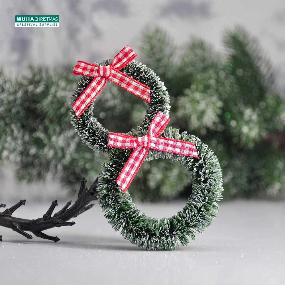 12pcs Christmas Garland with Bow Xmas Vine Ring Decoration Artificial Door Wreath Hanging Ornaments for Wedding Party Home Decor