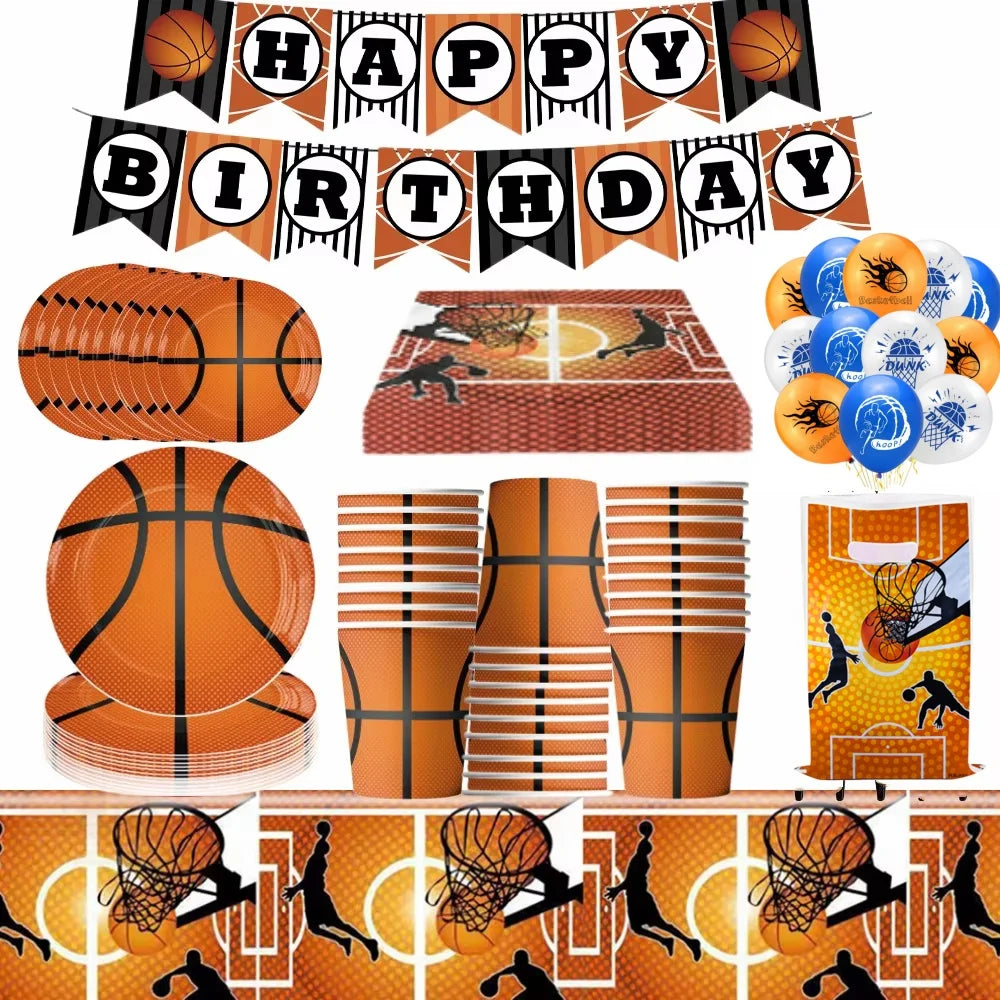 Basketball Theme Party Decorations  Disposable Tableware Set Baby Shower Favor Balloon Banner Tablecloth Kids Party Supplies