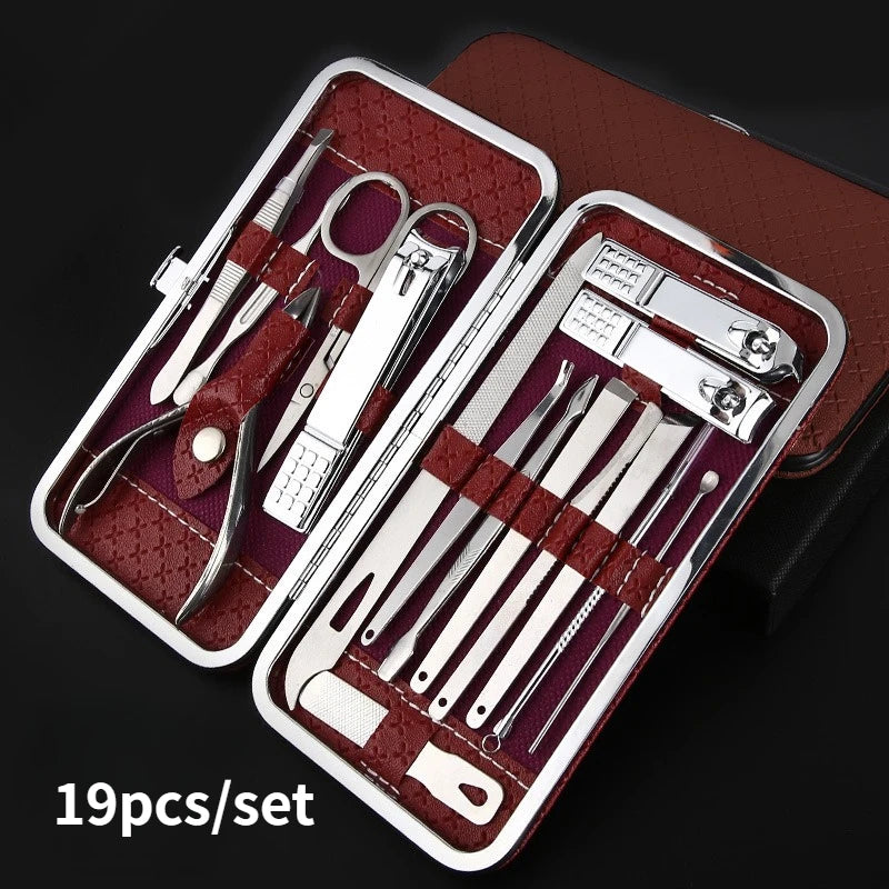Manicure 19 in 1/set Nail Clippers Pedicure Kit, Manicure Tool Kit, Stainless Steel Facial Grooming Set Kit Gift Women Men Girls