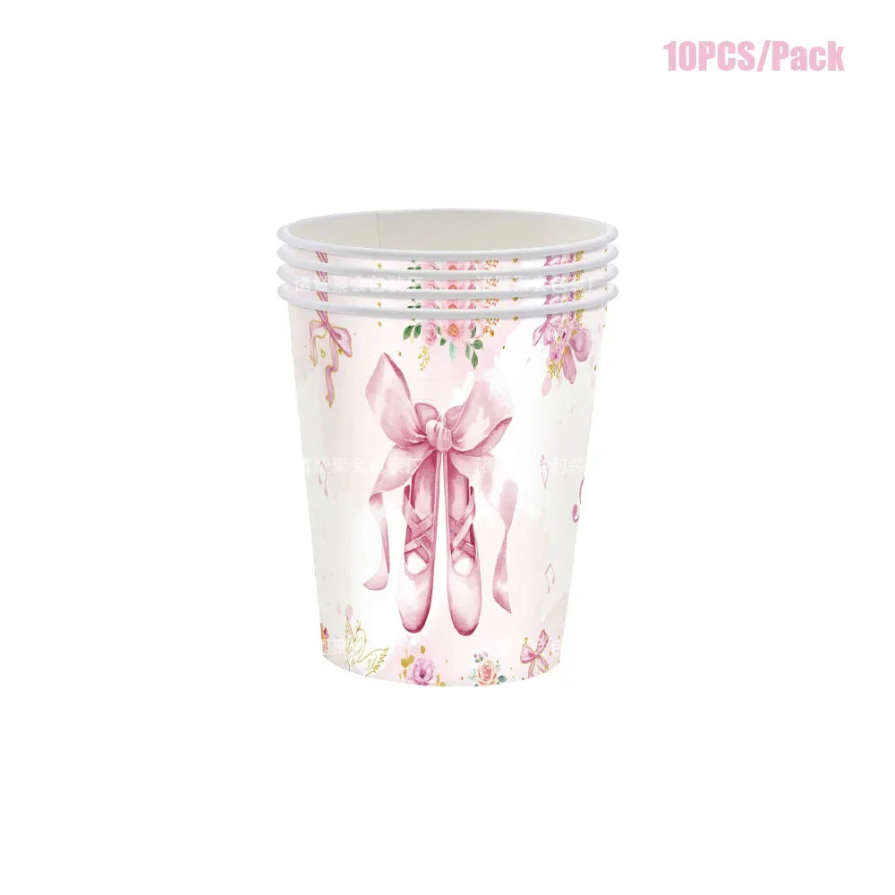 Pink Ballerina Birthday Party Decorations Supplies Ballet Dancer Floral Disposable Tableware Plates Cups Napkins Tablecloth Set