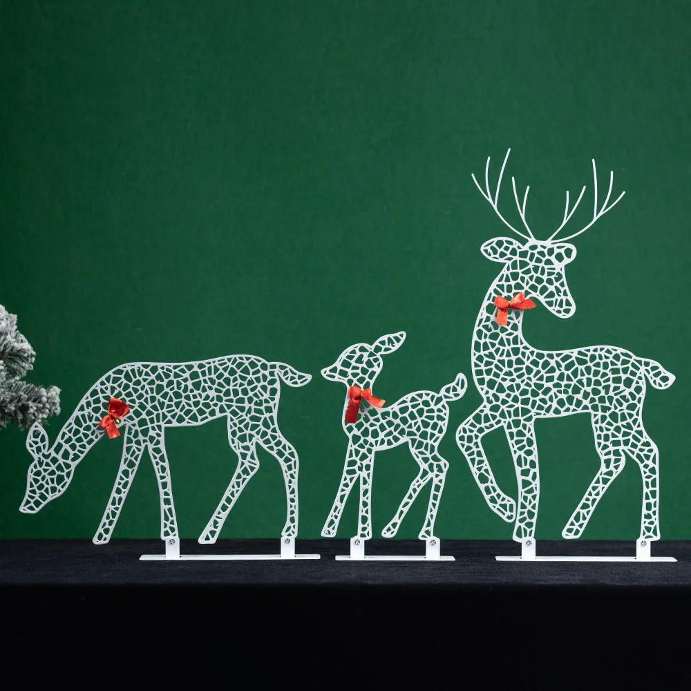 3 Pcs Elk Deer LED Light Glowing Glitter Reindeer Christmas Garden Decor Home Outdoor Lawn Yard New Year Ornament