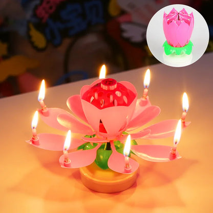 Birthday Lotus Candle with Music & Rotating Flower Design