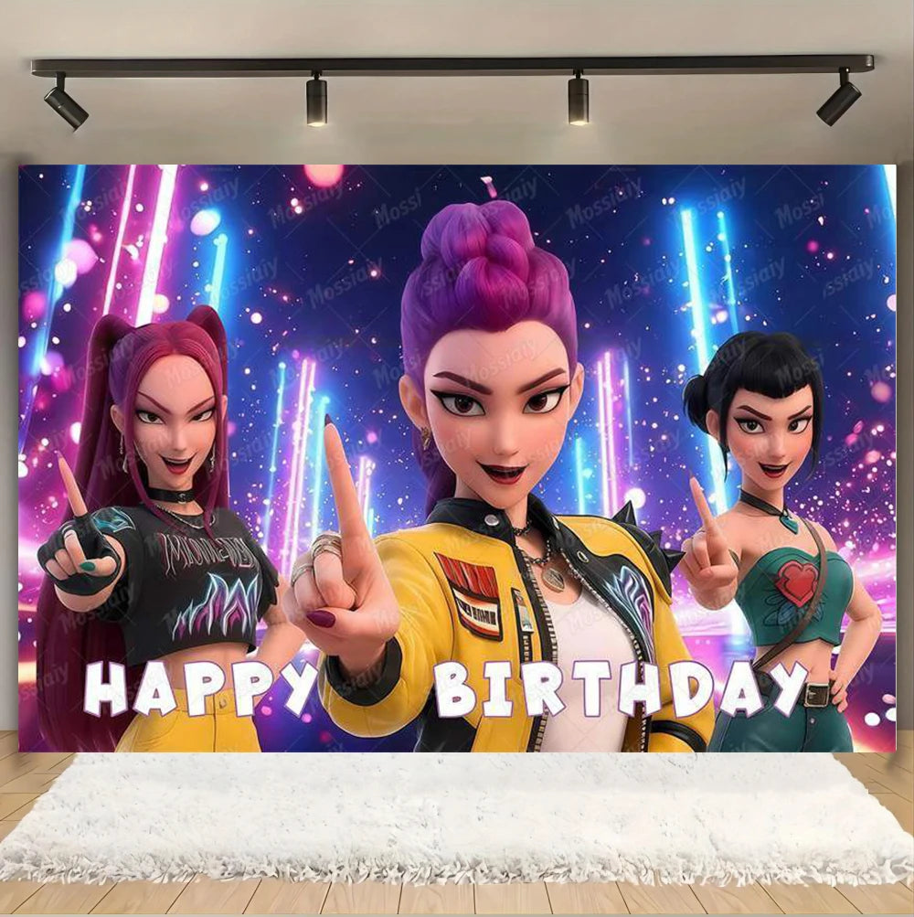 Kpop Theme Girl's Birthday Party Decoration Backdrop Pink Demons Kids Birthday Party Supplies Decor Banner Background Photo Prop