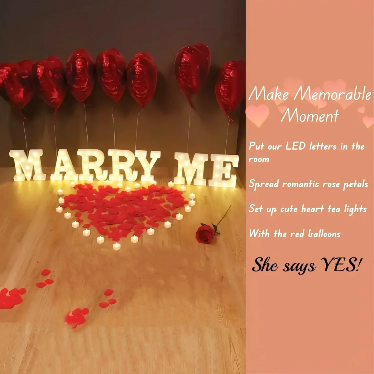 Proposal Decorations Kit Marry Me Light Up Letters 2000 Rose Petals 24 Flameless Candles for Valentine Day Proposal  Engagement