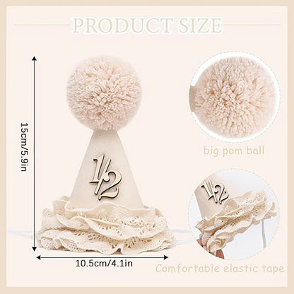 1 Birthday Hat – Neutral One Half Party Crown for Boys & Girls with Handcrafted Pom & Lace Ruffle Party Supplies
